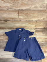 Bearpaw 2pc Gauze Button-Up Shirt & Shorts Set Blue sz 5/6T