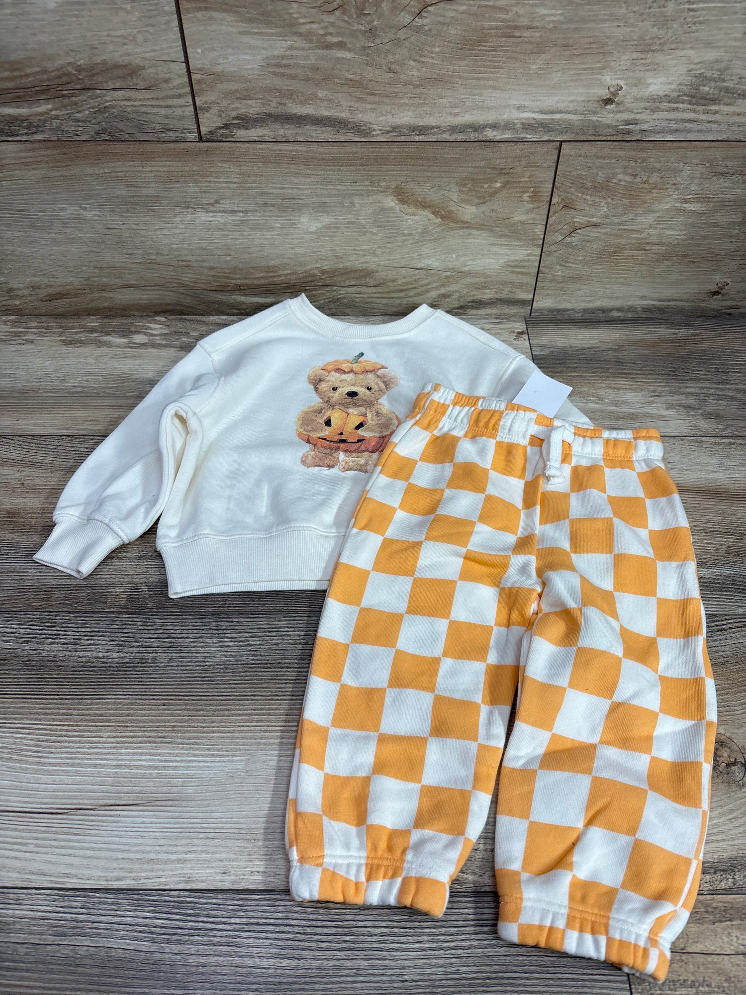 NEW Grayson Mini 2pc Pumpkin Bear Sweatshirt & Pants Set Ivory sz 18m