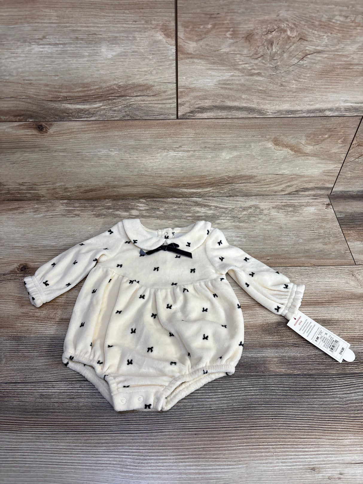 NEW Cat & Jack Bow Print Shortie Romper Cream sz 0-3m