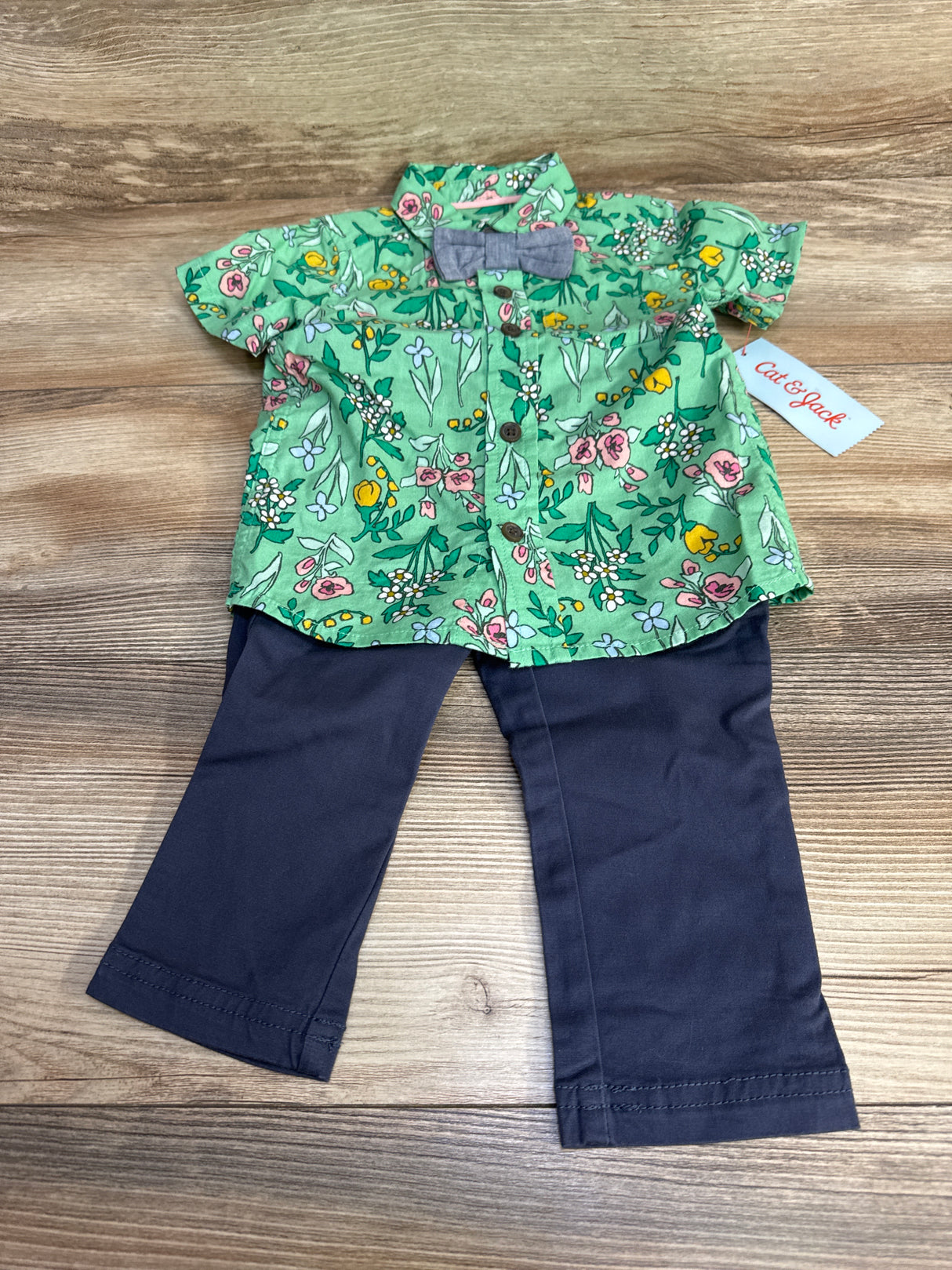 NEW Cat & Jack 3pc Floral Button-Up Set Green sz 12m