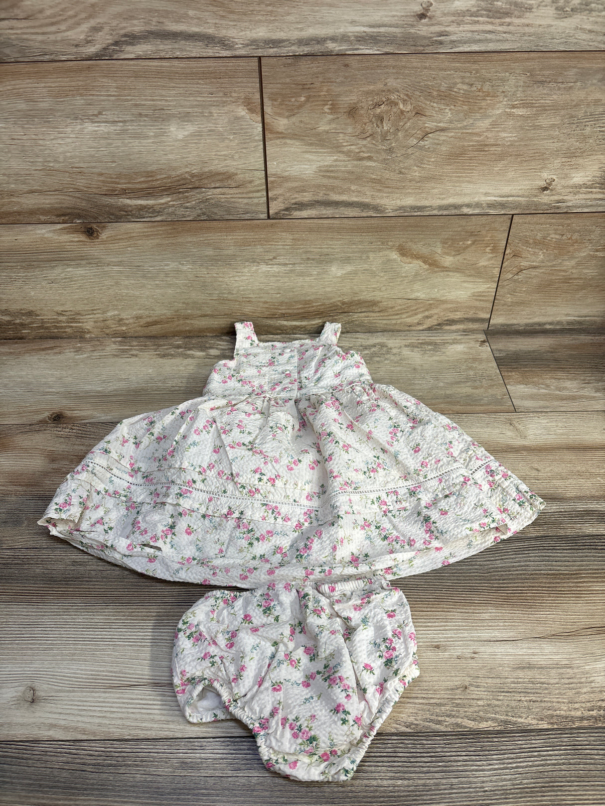 Ralph Lauren 2pc Textured Sleeveless Floral Dress & Bloomers Set Ivory sz 9m