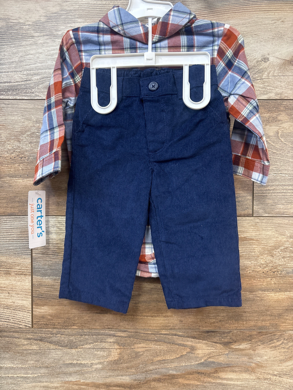 NEW Just One You 2pc Flannel Bodysuit & Corduroy Pants Orange sz 6m