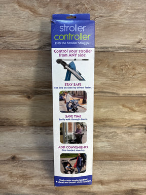 Stroller controller product packaging showing features for safe, convenient stroller steering.
