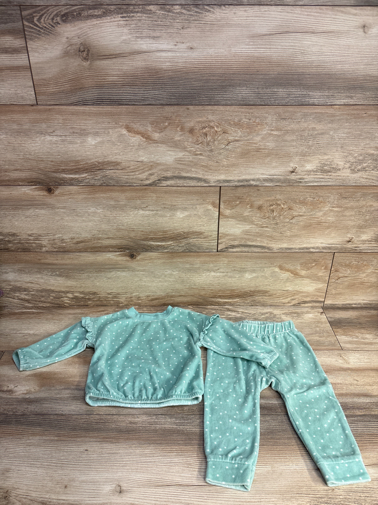 Cat & Jack 2pc Polka Dot Terry Cloth Top & Bottoms Set Mint sz 18m