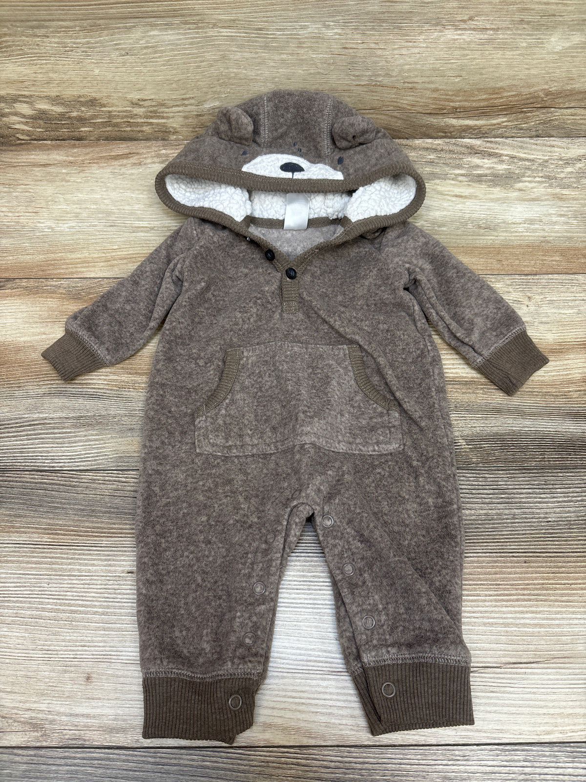 Carter's Sherpa Lined Henley Hooded Coverall Brown sz 3m