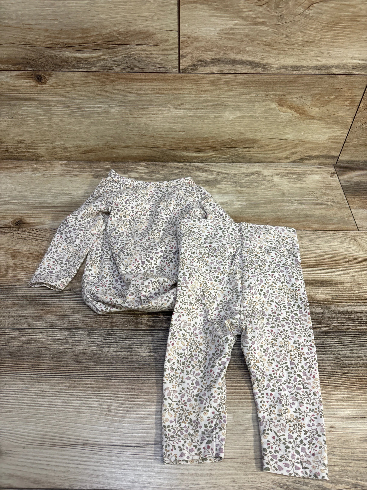 H&M 2pc Floral Kimono Bodysuit & Foldover Leggings Set Beige sz 6m