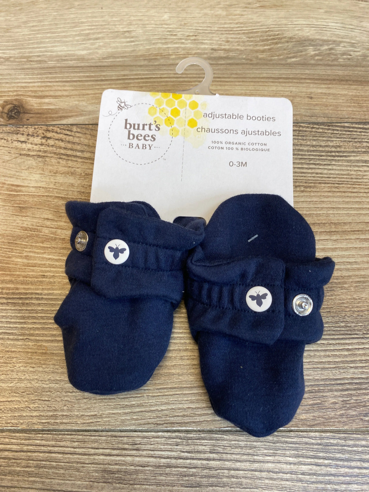 NEW Burt's Bees Baby Organic Adjustable Booties Navy Blue Sz 1c