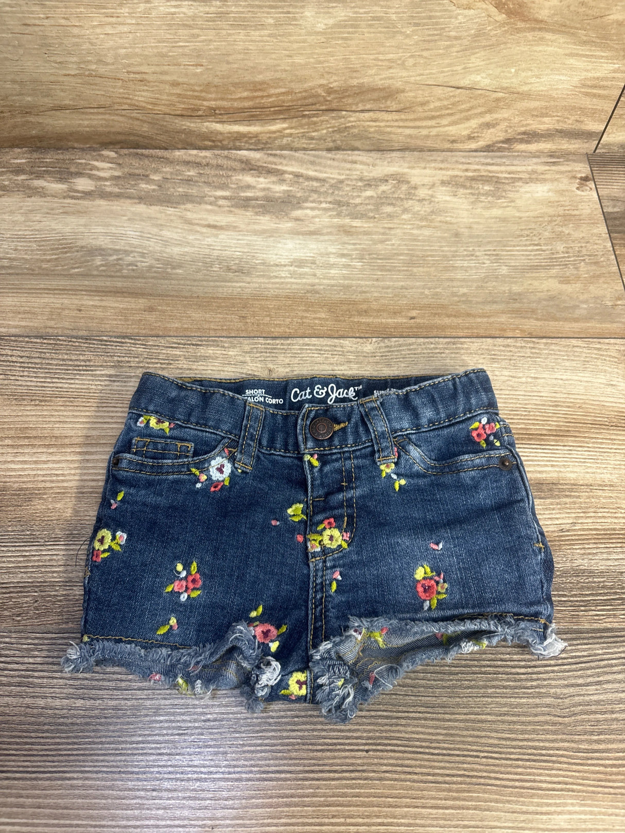 Cat & Jack Floral Embroidered Denim Shorts Blue sz 12m