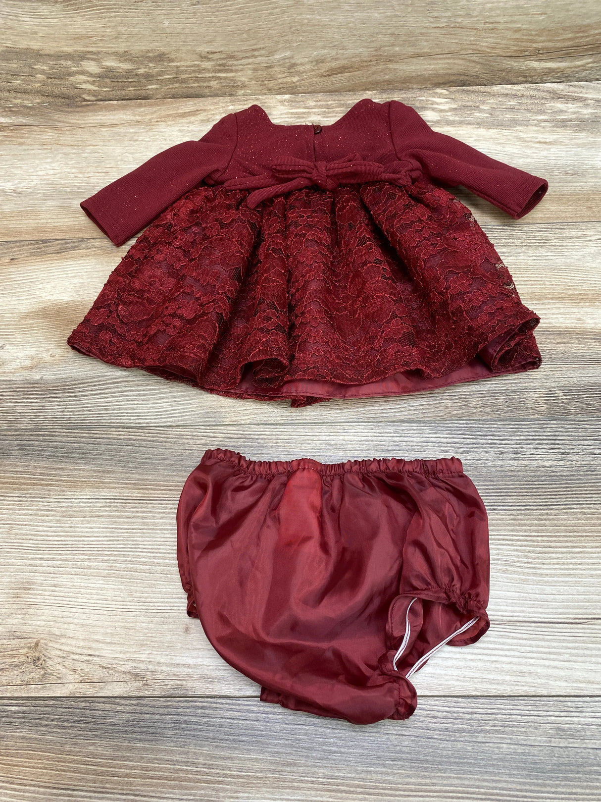 Youngland 2pc Long Sleeve Dress & Bloomers Burgundy sz 0-3m