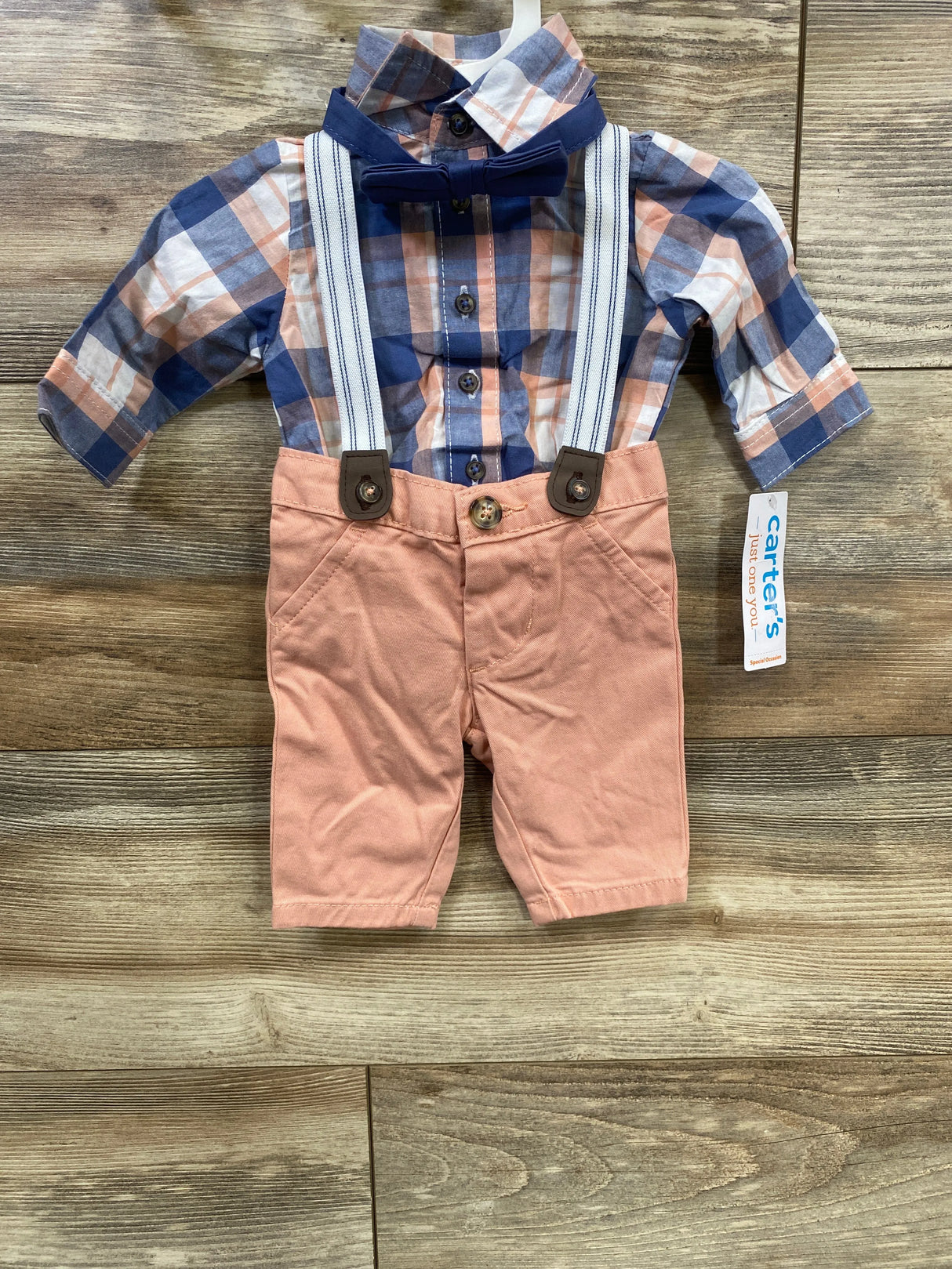 NEW Just One You 4pc Plaid Button-Up Suspender Set Blue sz Newborn