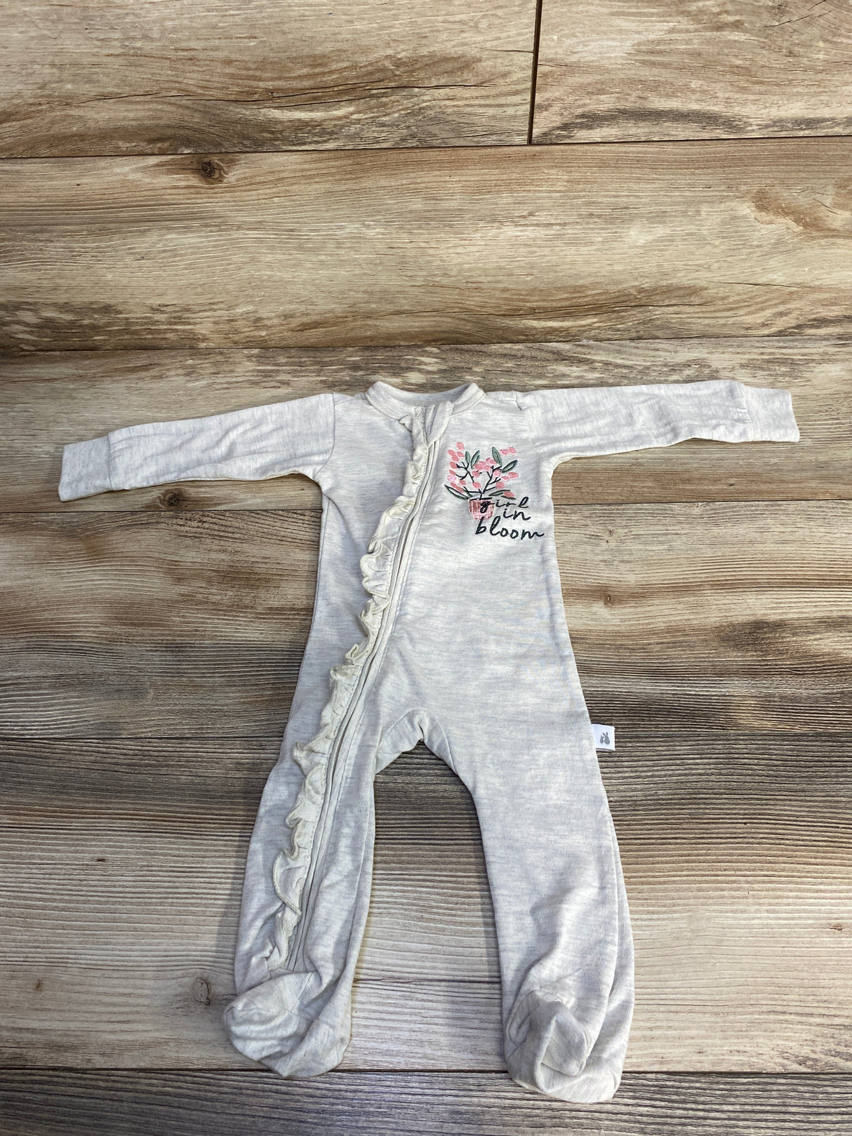 Mothers Promise Embroidered Girl In Bloom Sleeper Grey sz 0-3m