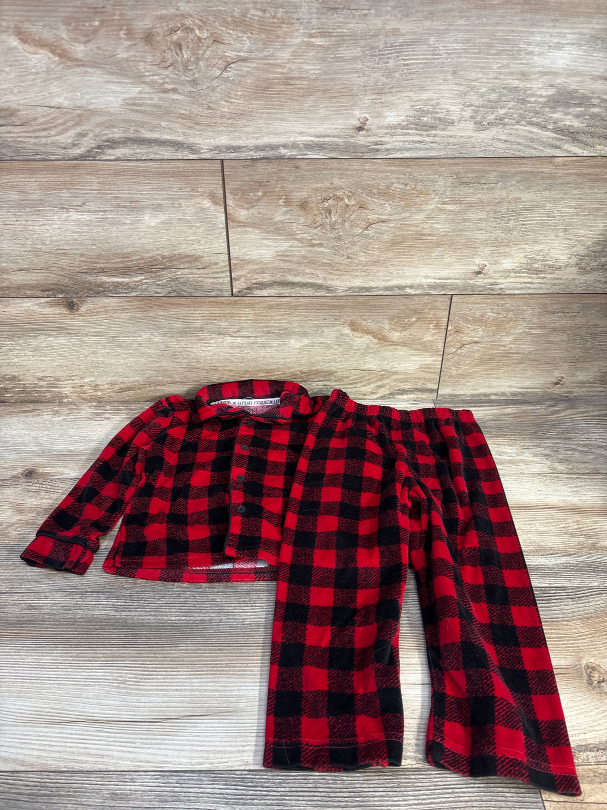 Let's Get Cozy 2pc Plaid Coat Style Pajama Set Red sz 4T