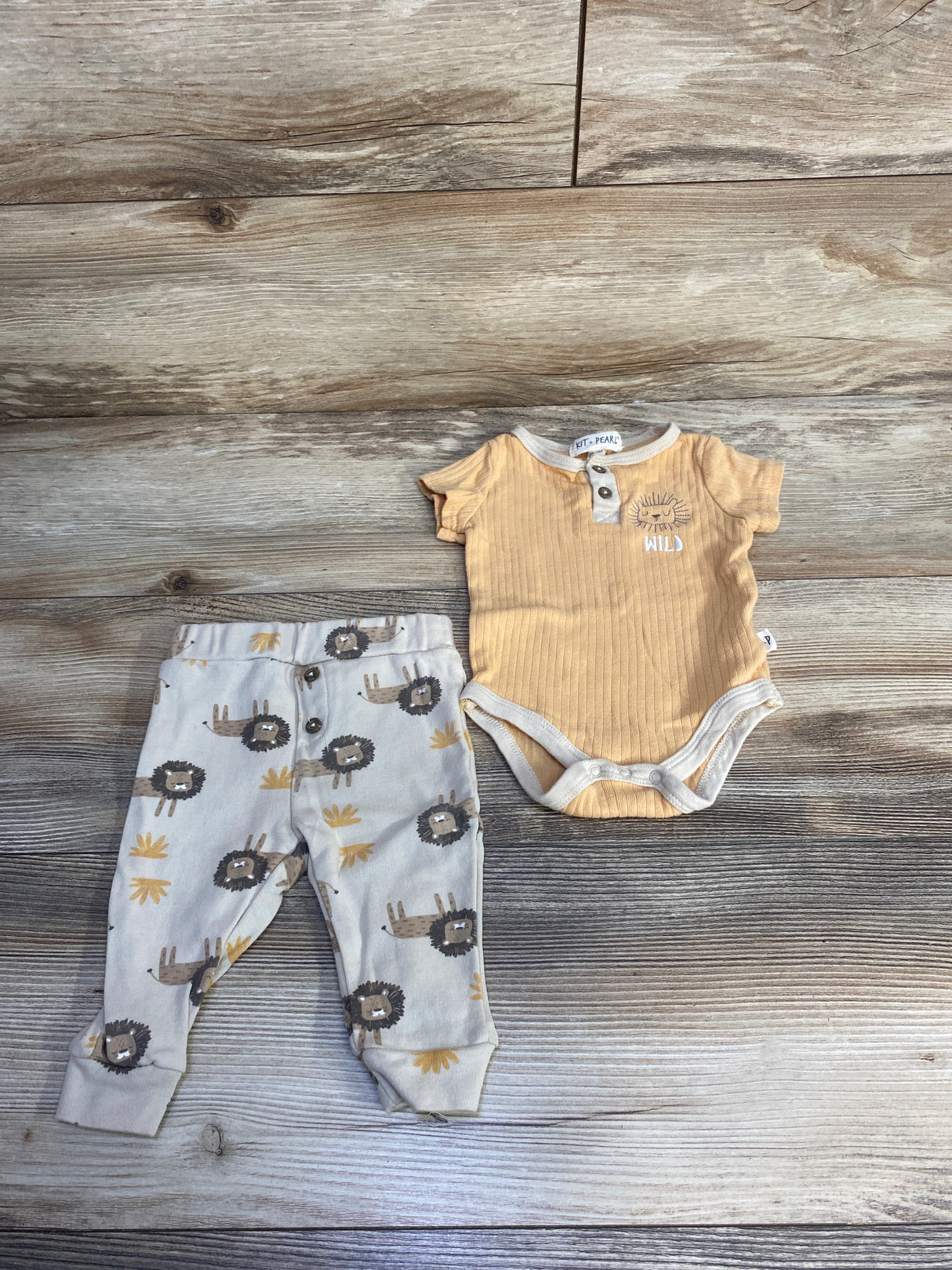 Kit + Pearl 2pc Ribbed Lion Print Bodysuit & Pants Yellow sz 3-6m