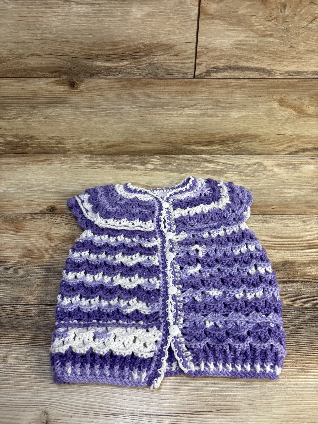 Hand Crocheted Striped Button-Up Cardigan Purple sz 4/5T