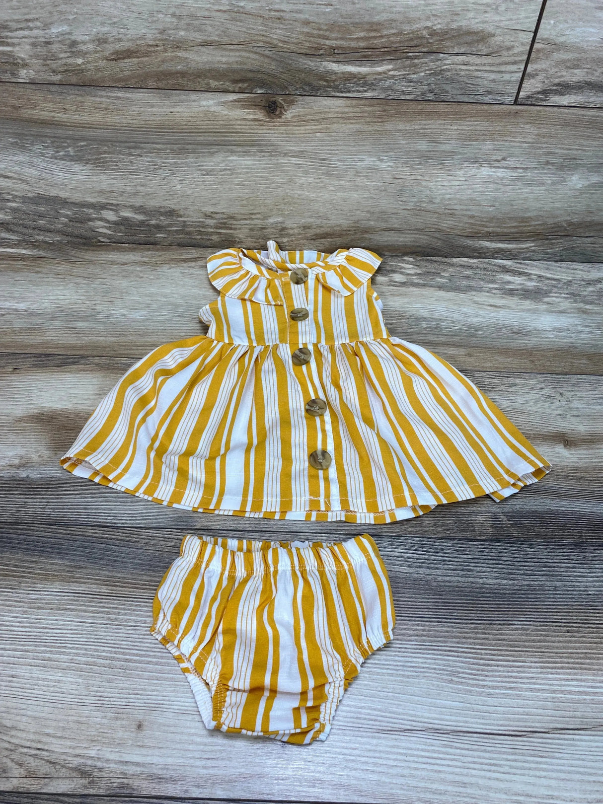 Little Lass 2pc Striped Dress & Bloomers Yellow sz 0-3m