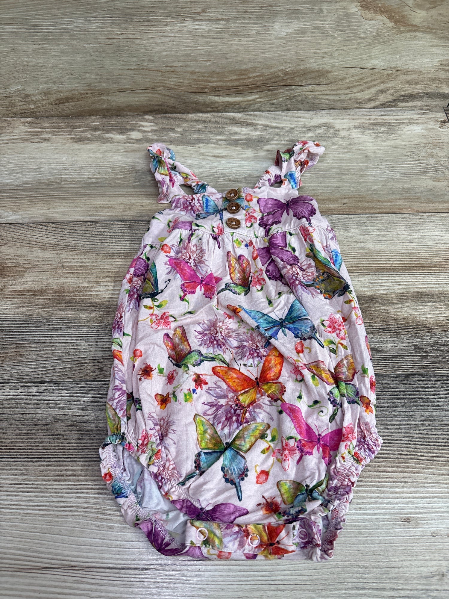 Posh P. Butterfly Henley Bamboo Bubble Romper Pink sz 12-18m