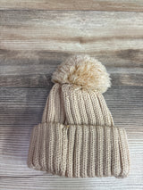 Angel Face Knit Pom-Pom Beanie Tan sz 6-12m