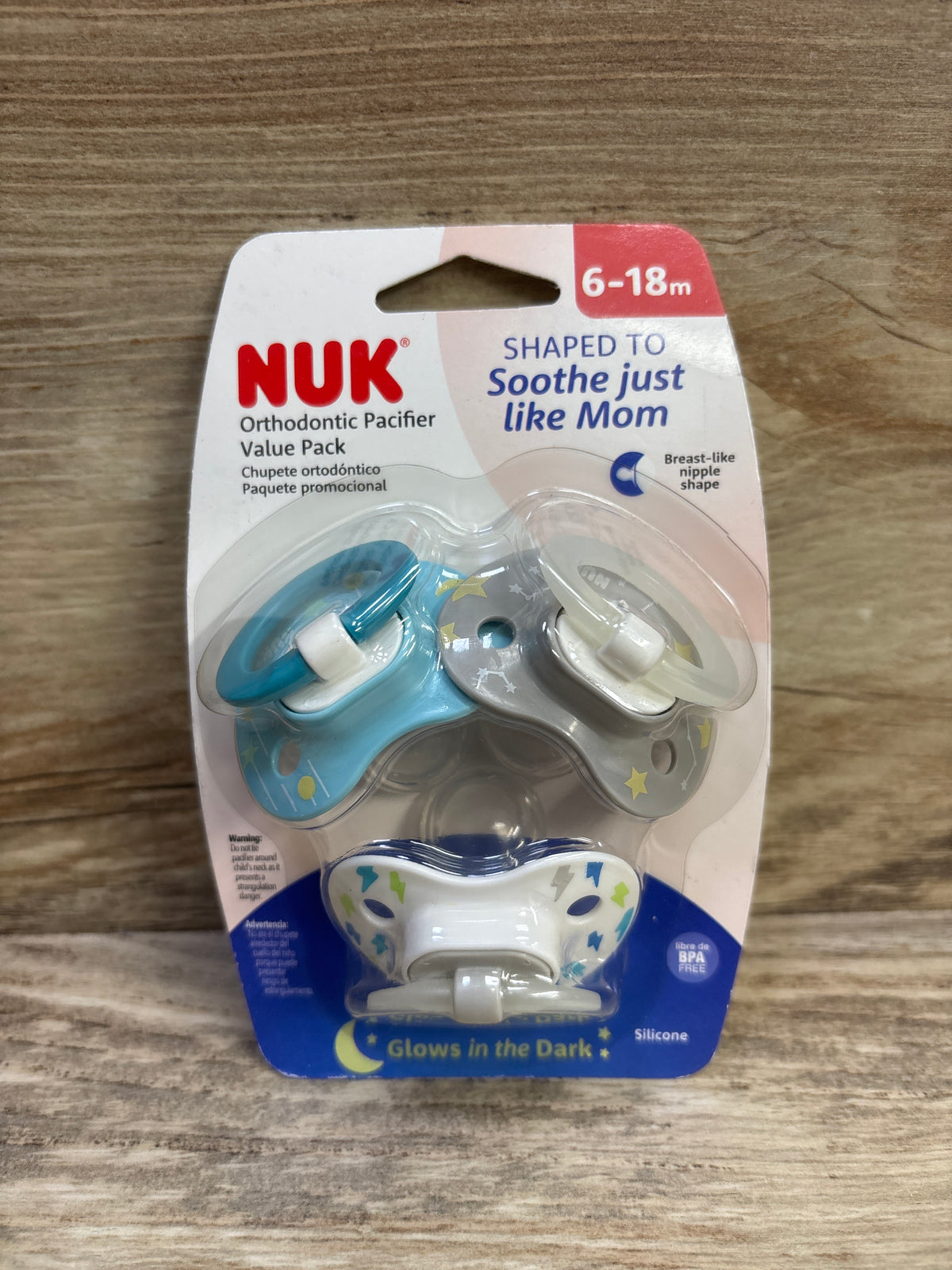 NEW NUK 3pk Orthodontic Pacifiers, Glow-in-the-Dark 6-18m