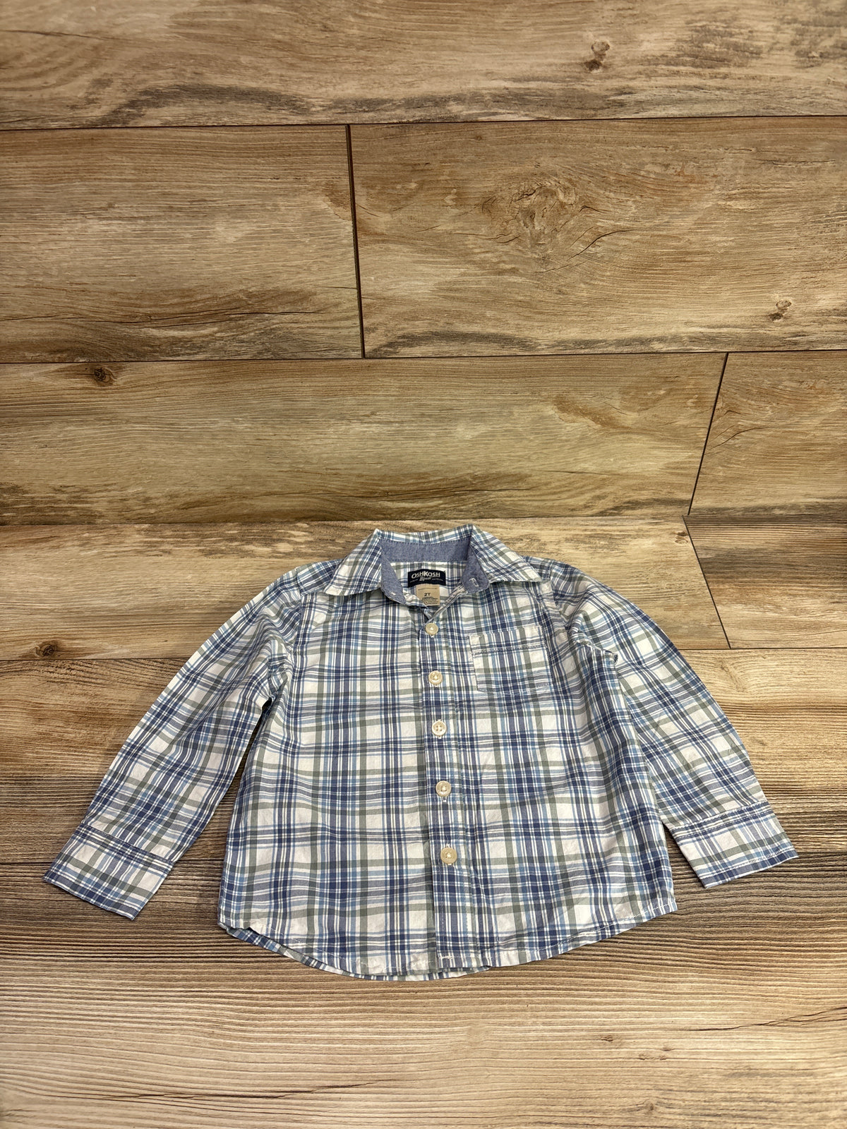 OshKosh Plaid Button-Up Shirt Blue sz 2T