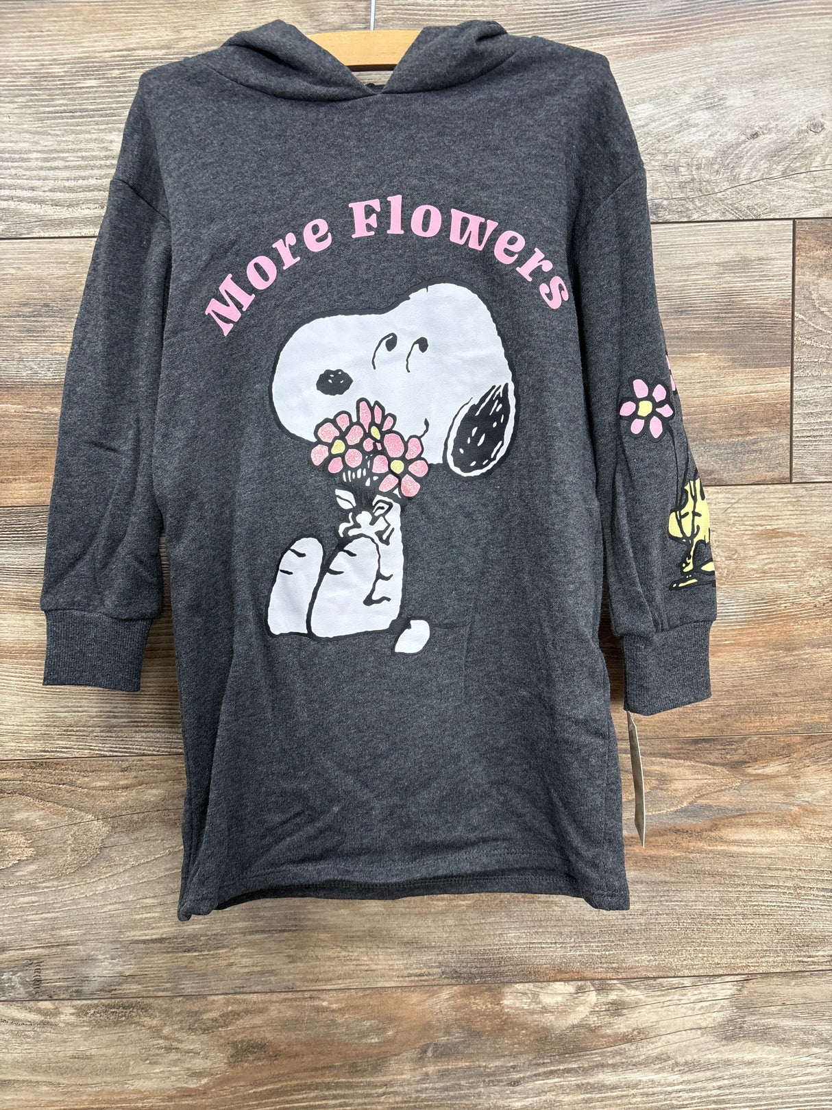 NEW Peanuts Snoopy More Flowers Hooded Sweatshirt Grey sz 4-5T