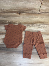 2pc Leaf Print Bodysuit & Bottoms Set Brown sz 9m