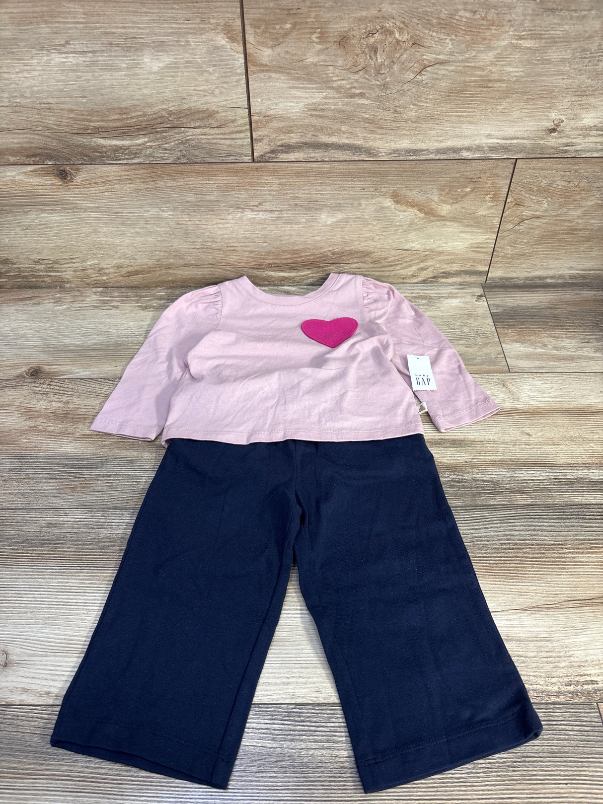NEW Baby Gap 2pc Puff Sleeve Shirt & Pants Set Pink sz 12-18m