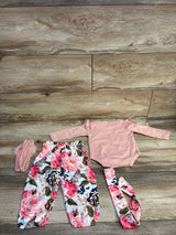 Long Sleeve Bodysuit & Pants w/ Headwrap & Headband 4pc Set Pink sz 0-3m