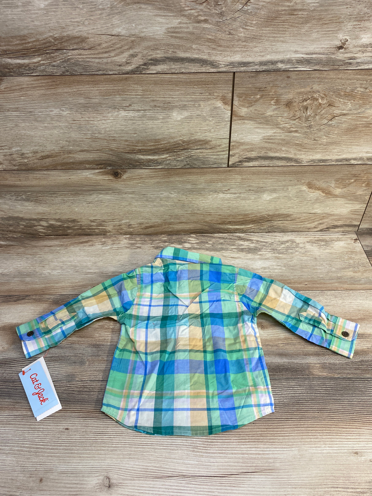 NEW Cat & Jack Plaid Button-Up Shirt Green sz 12m