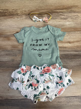 Mioglrie 3pc Ribbed I Get It From My Mama Bodysuit Set Sage sz 0-3m