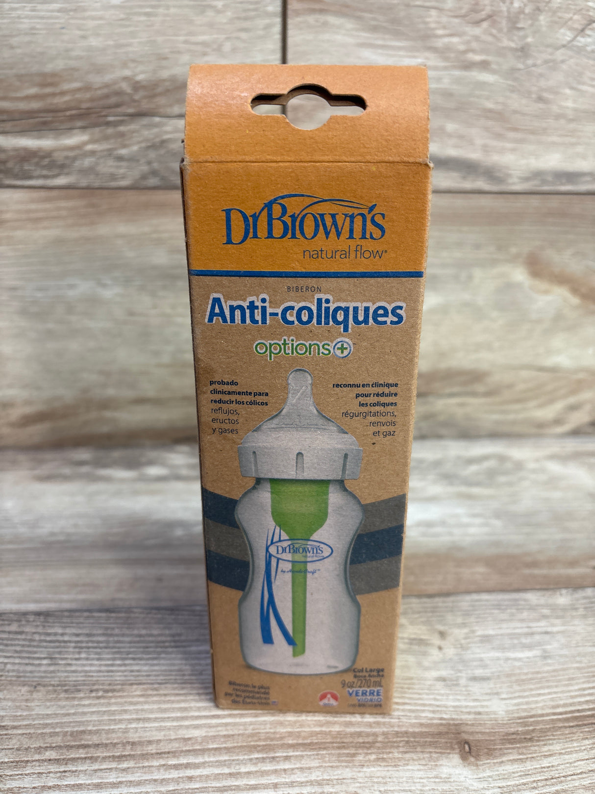 NEW Dr. Brown's Options+ Wide-Neck Glass Baby Bottle with Level 1 Slow Flow Nipple 9oz