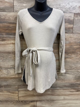 Sonoma Maternity Rib Knit Long Sleeve Waist Tie Shirt Beige sz Small