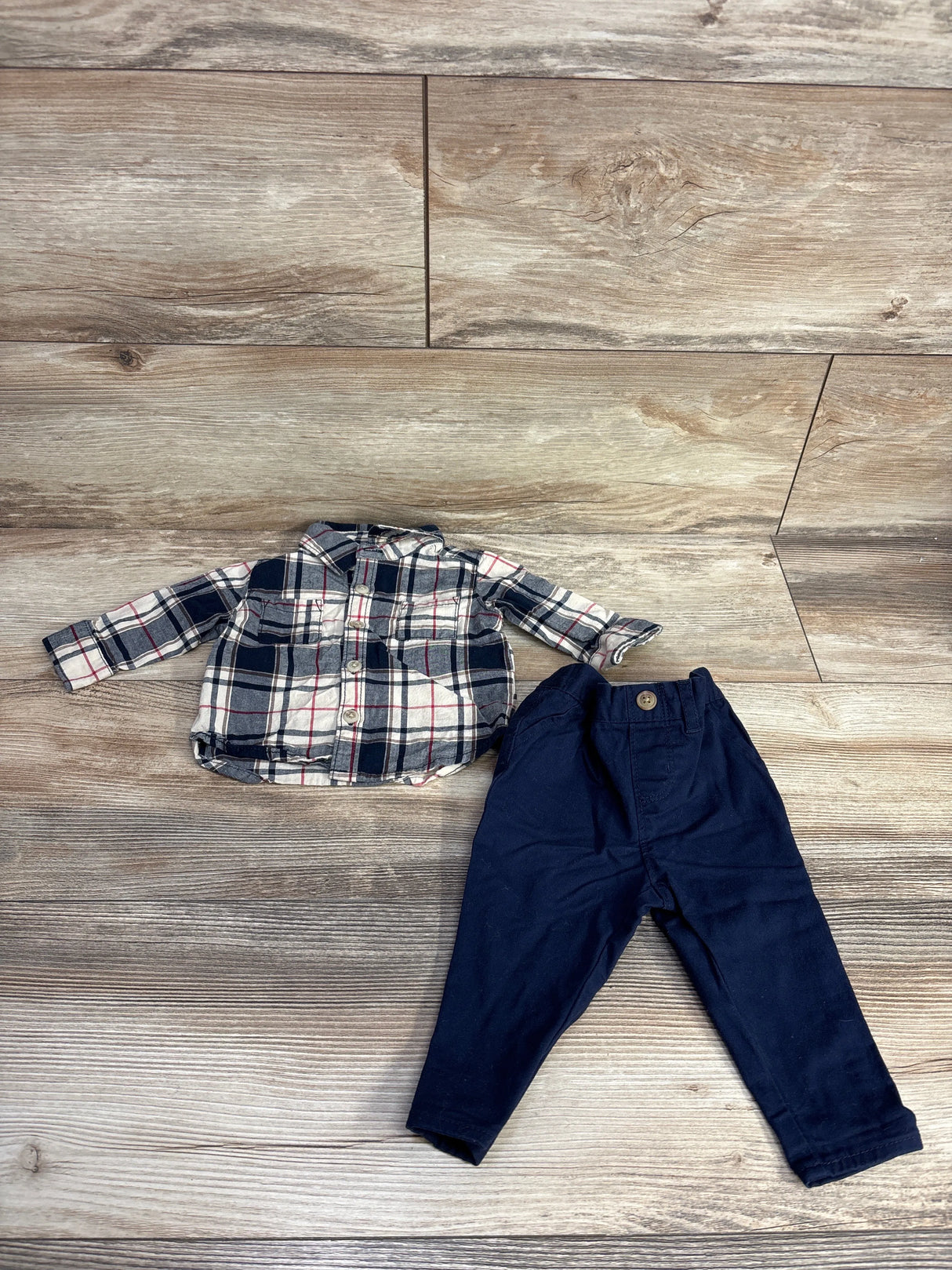 Old Navy 2pc Plaid Button Up Shirt & Pants Set Beige sz 0-3m