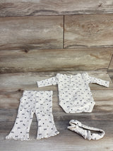 Rabbit + Bear Organic 3pc Bodysuit, Pants, & Headband Set Ivory sz 0-3m