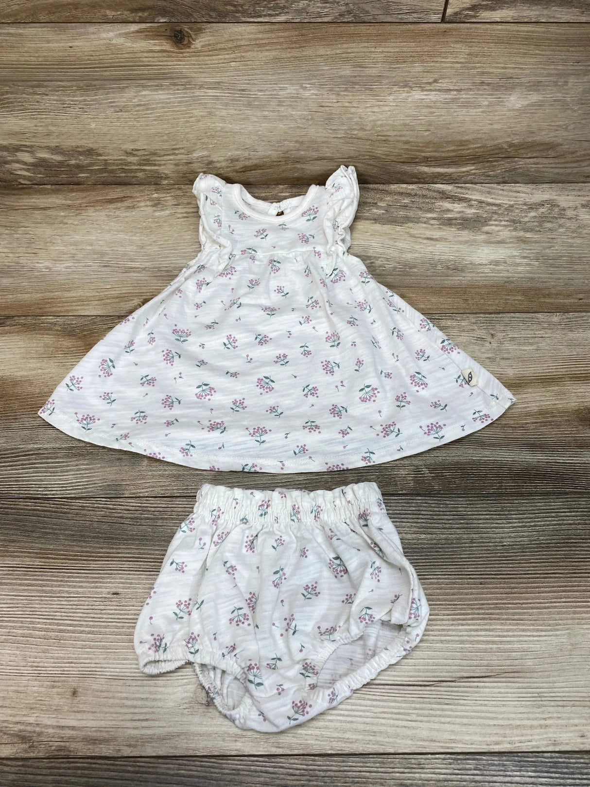 Easy-Peasy 2Pc Floral Ruffle Dress & Bloomers White sz 0-3m