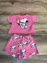 Pink Snoopy kids outfit with ice cream print, toddler t-shirt and shorts set