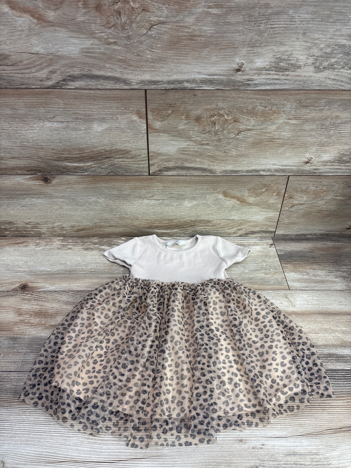 H&M Ribbed Leopard Tulle Dress Beige sz 2T