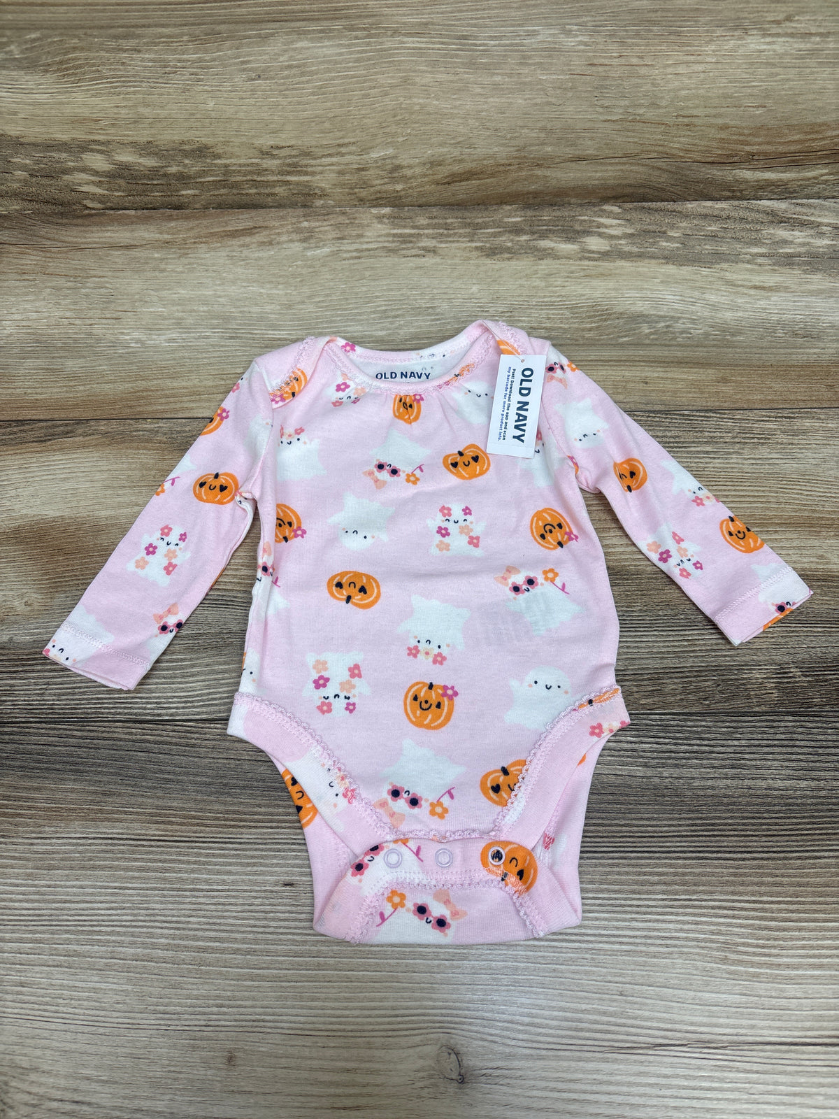 NEW Old Navy Ghost & Pumpkin Long Sleeve Bodysuit Pink sz 0-3m