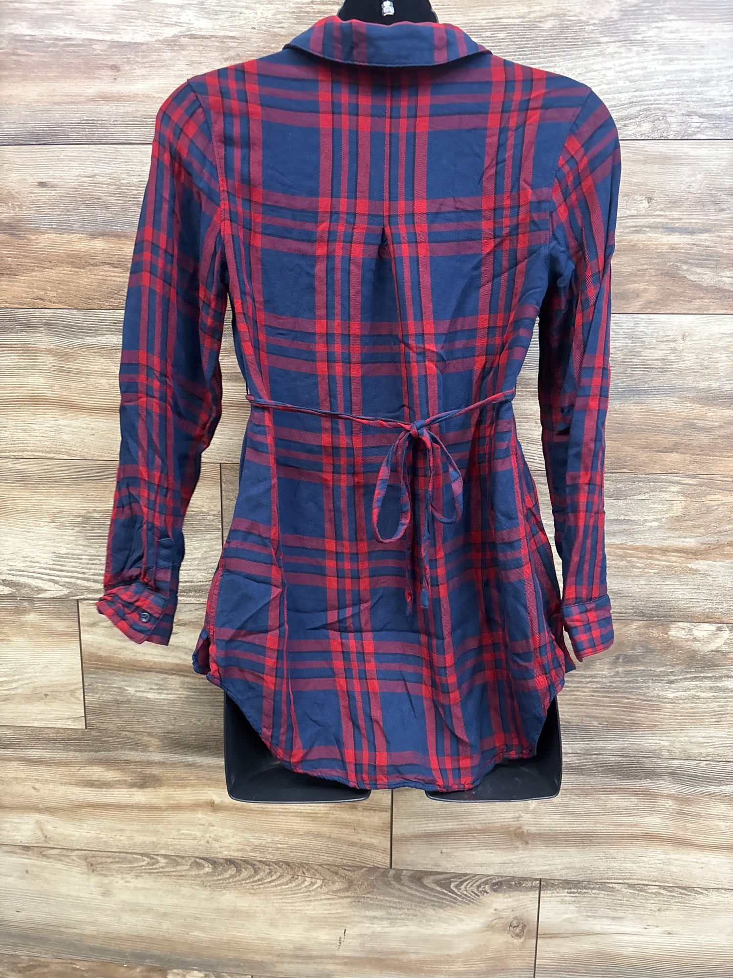 Isabel Maternity Plaid Waist Tie Flannel Navy sz XS