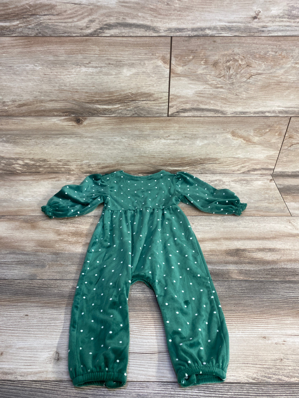 Jessica Simpson Velour Polka Dot Smocked Coverall Green 3-6m