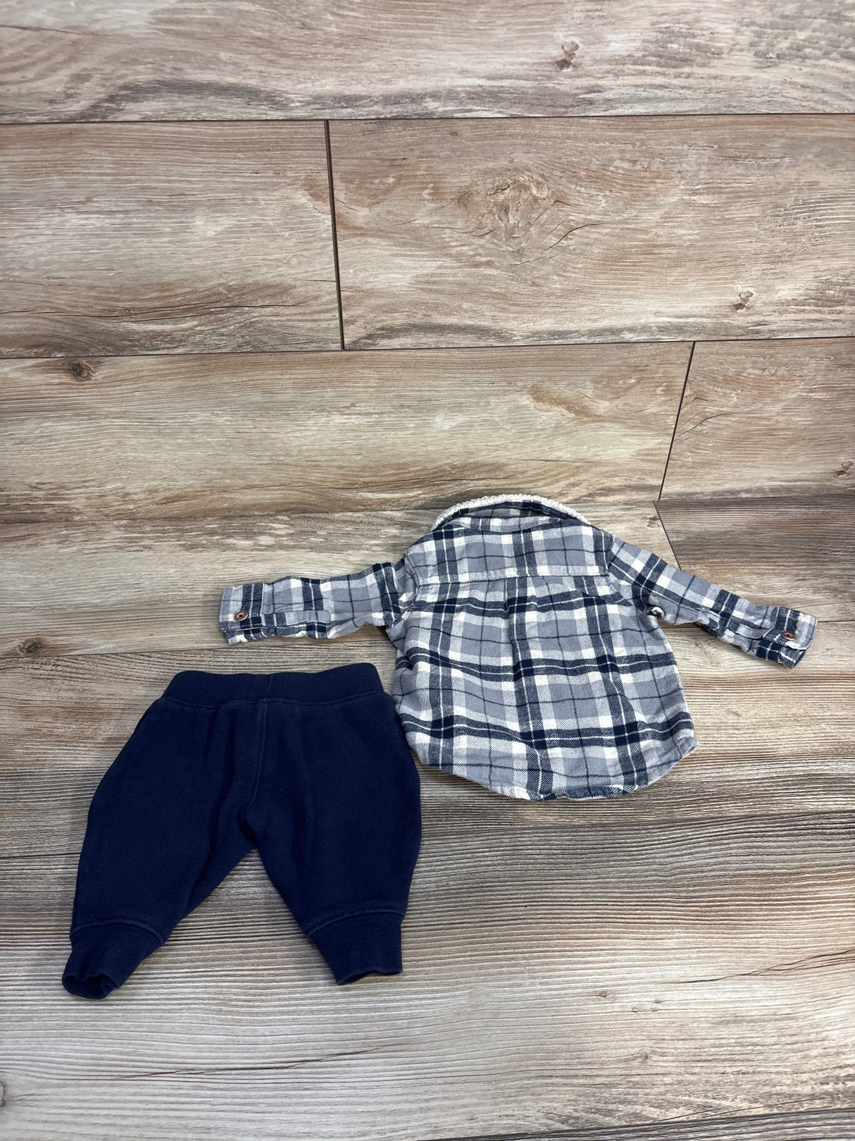 Just One You 2pc Button Up Flannel Jacket & Joggers Set Blue sz 3m