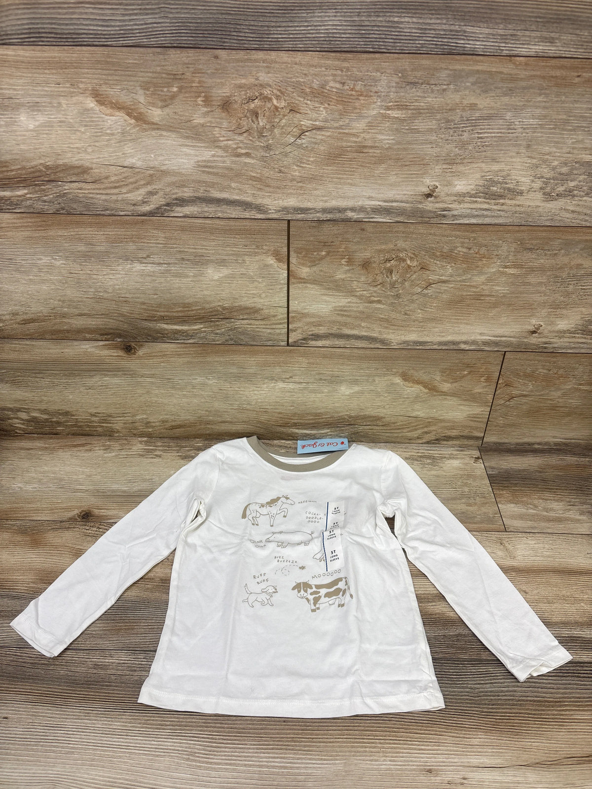 NEW Cat & Jack Farm Animal Shirt Beige sz 5T