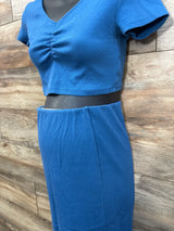 Old Navy Maternity 2pc Rib-Knit Cropped Top and Midi Skirt Set Blue sz Small
