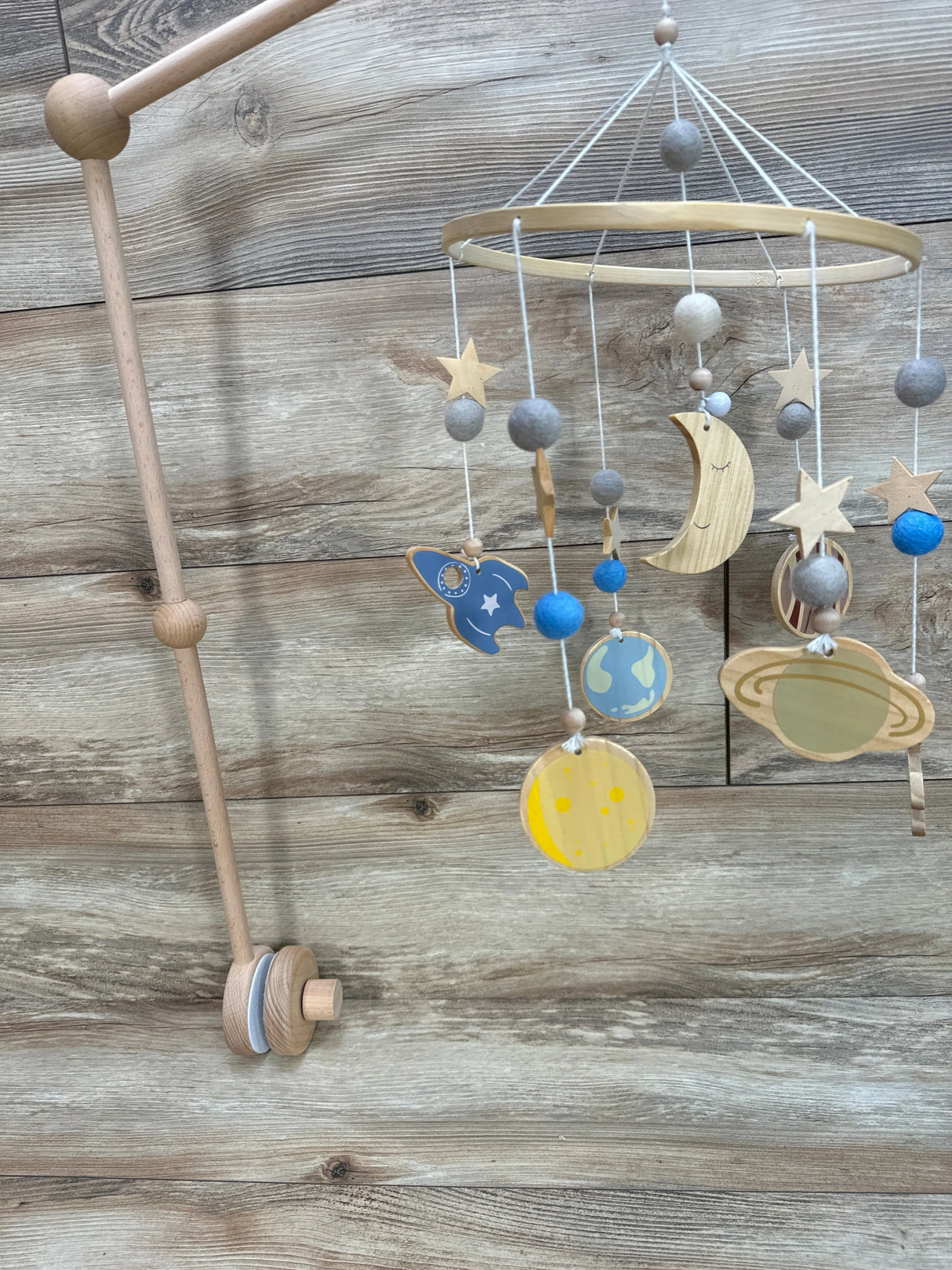 Wooden Musical Crib Mobile Astronaut And Planets