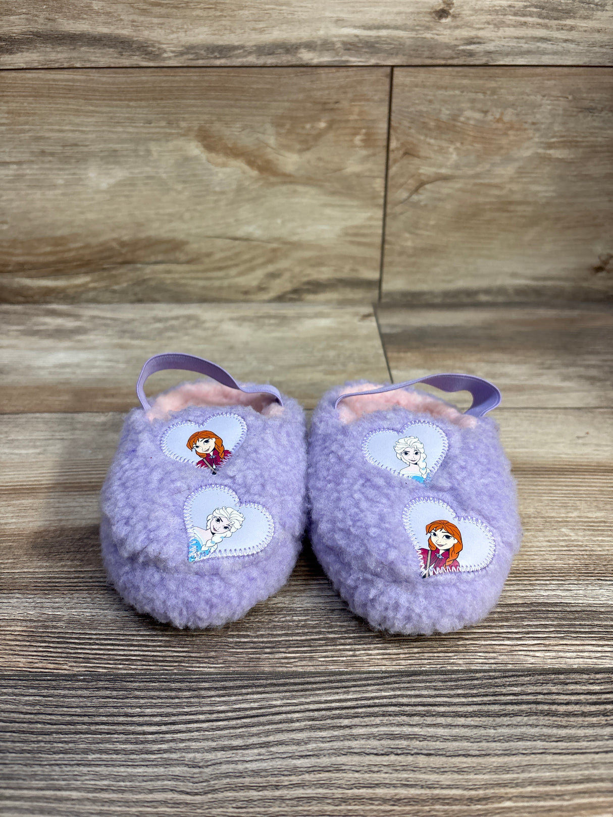 Disney Frozen Anna & Elsa Sherpa Scuff Slippers Purple sz 5/6c