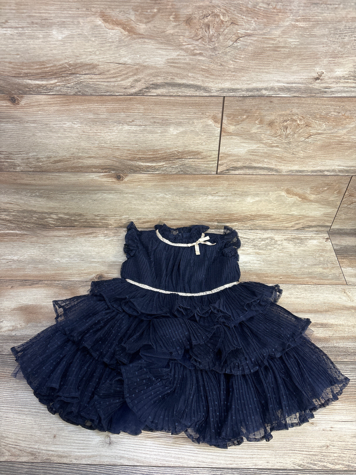 Janie & Jack Dot Tulle Ruffle Dress in Dark Marine sz 3T