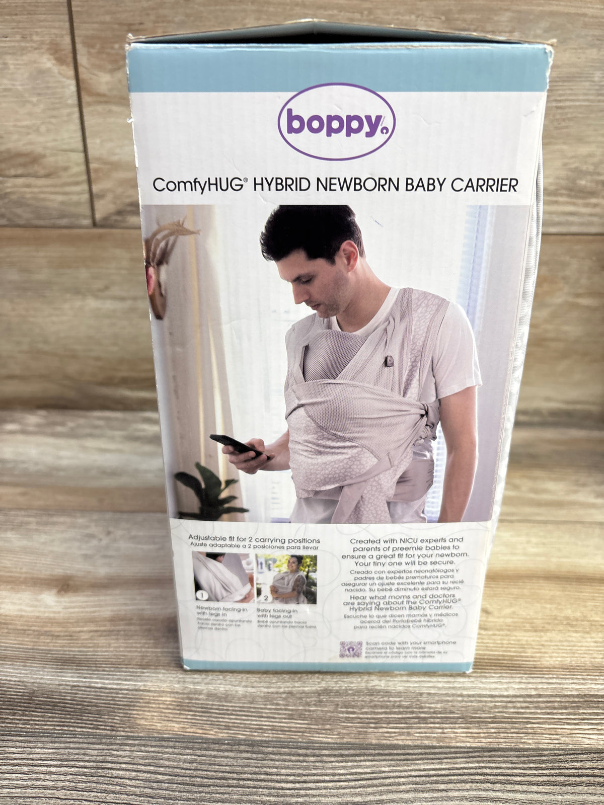 Boppy ComfyHUG Hybrid Newborn Baby Carrier in Gray Little Cheetah 5-20lbs