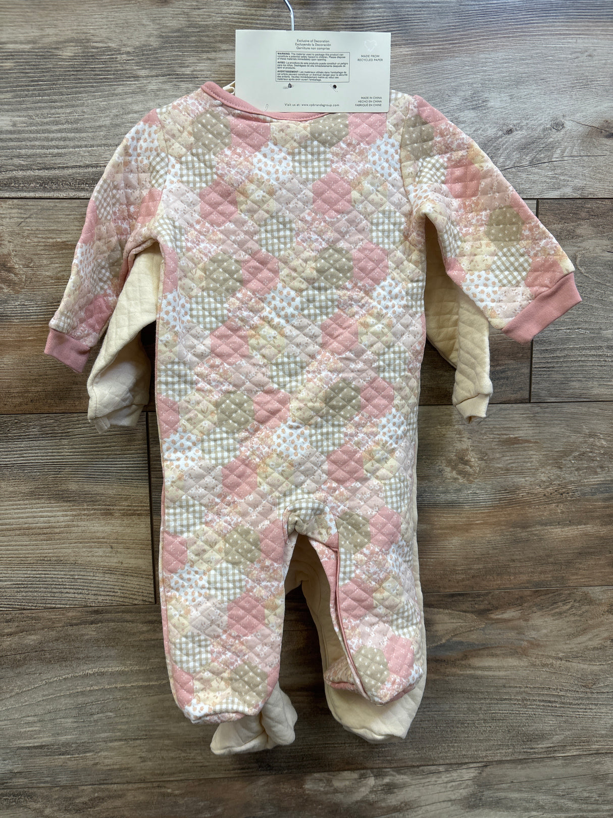 NEW Chick Pea Organic 3pc Footed Quilted Coveralls & Headband Set Ivory sz 3-6m
