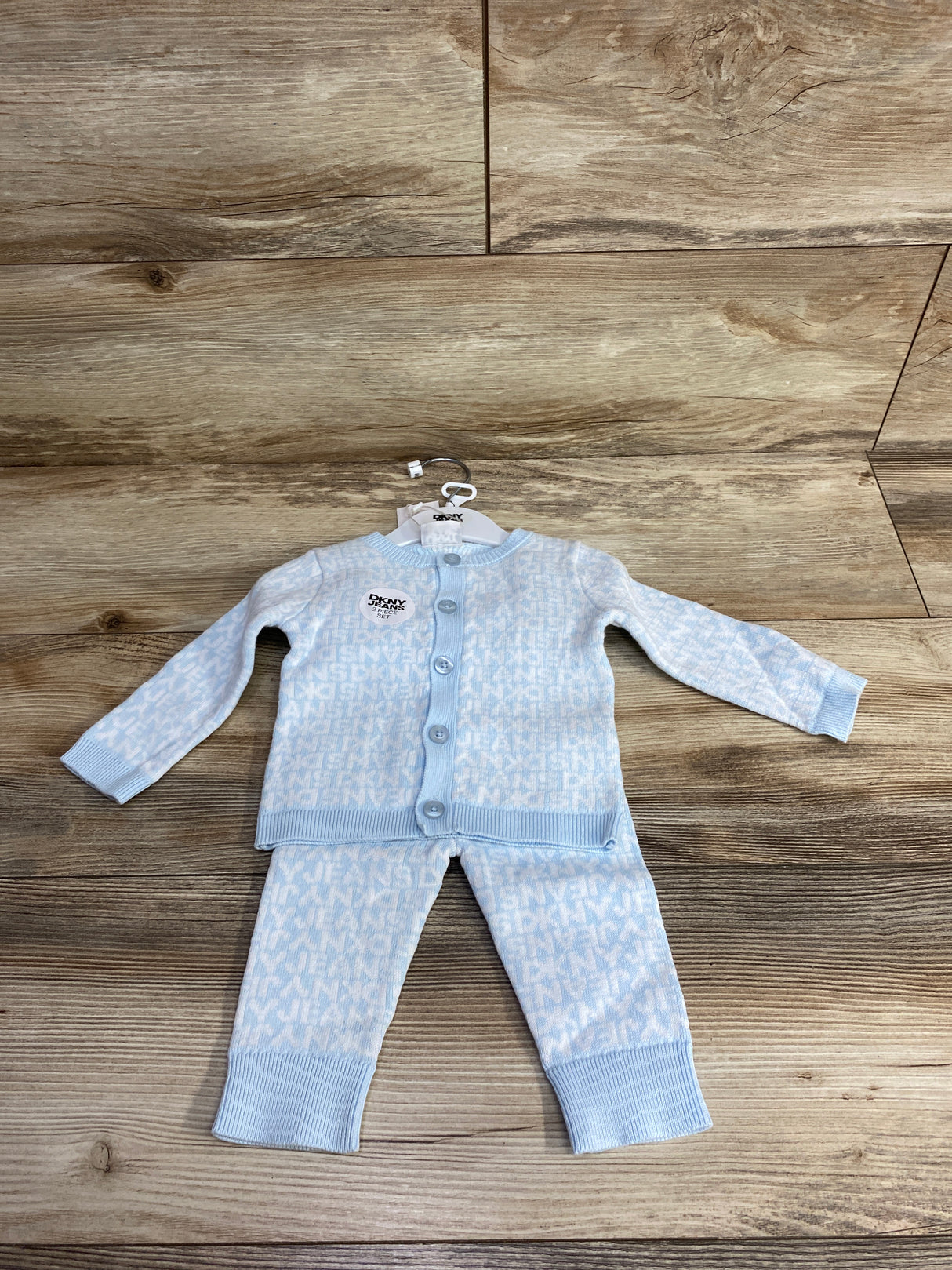 NEW DKNY 2pc Button Front Cardigan & Bottoms Set In Baby Blue sz 6-9m