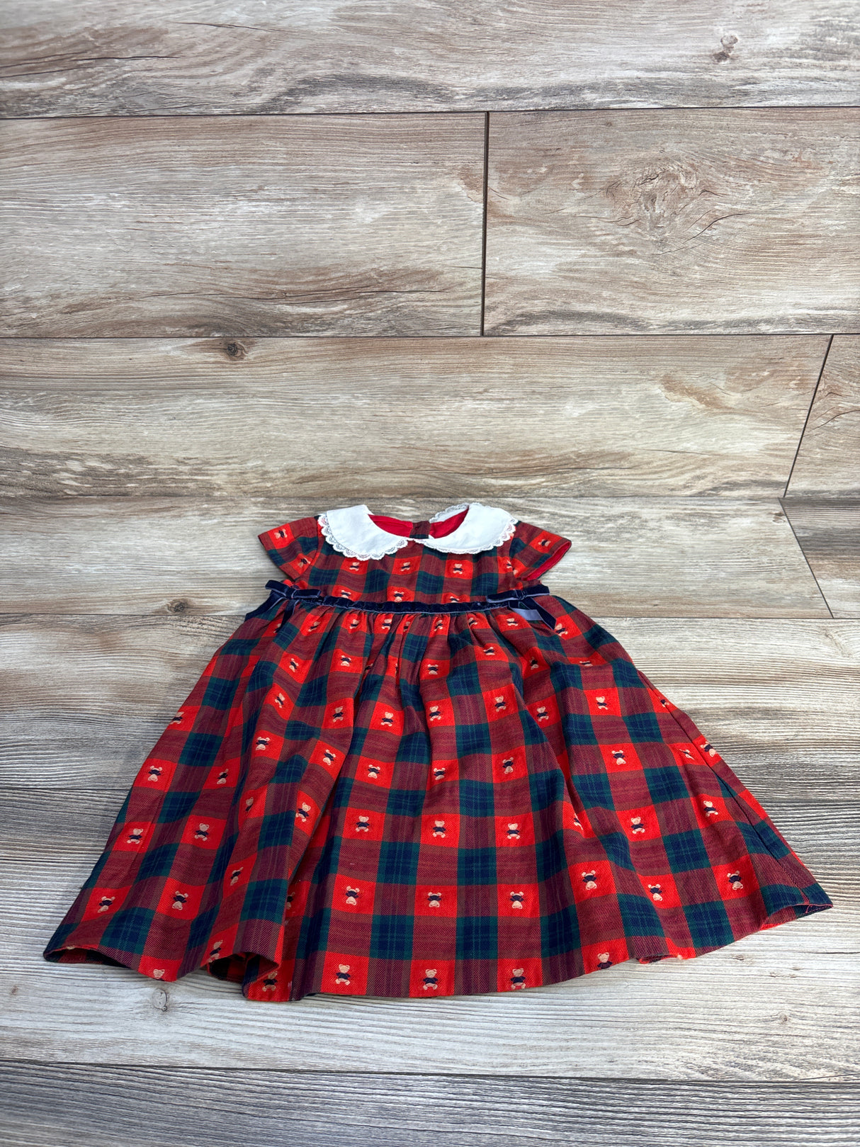 Janie & Jack Plaid Bear Dress Red sz 18-24m