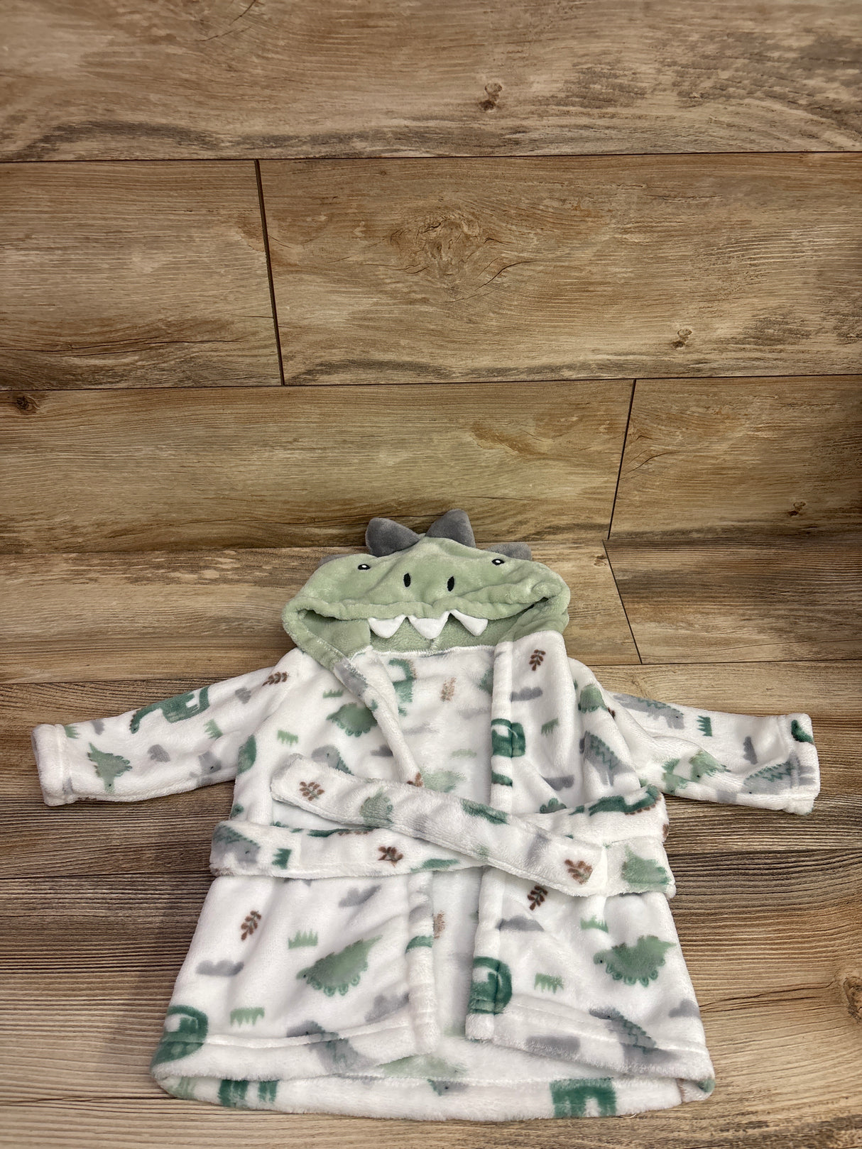 Plush Hooded Dinosaur Robe White sz 0-6m